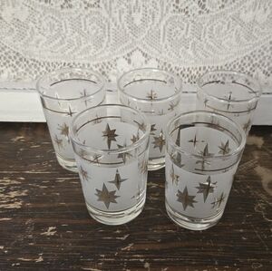 Vintage Mid-Century Starburst Frosted Rocks Glasses Set of 5